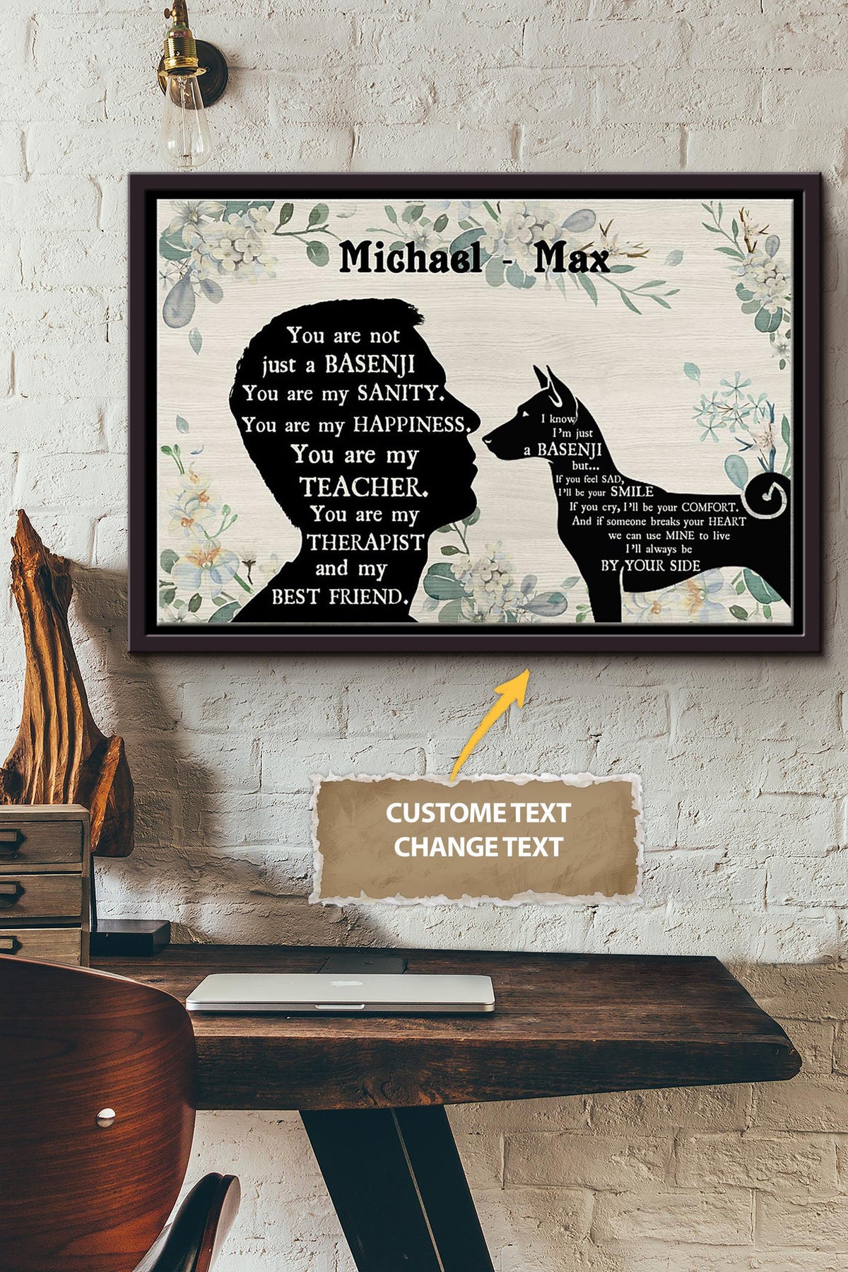 Basenji Boy Therapist Best Friend Personalized Poster - Animal Wall Art - Gift For Dog Lover Dog Foster Puppy Fan Framed Matte Canvas Framed Prints, Canvas