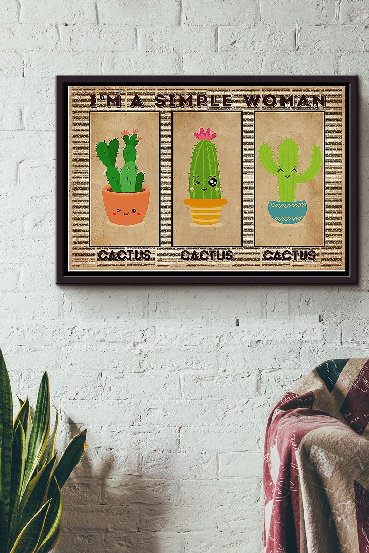 Gardening A Simple Woman With Cactus n Framed Matte Canvas