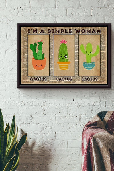 Gardening A Simple Woman With Cactus n Framed Matte Canvas