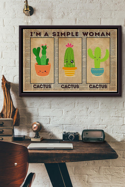 Gardening A Simple Woman With Cactus n Framed Matte Canvas