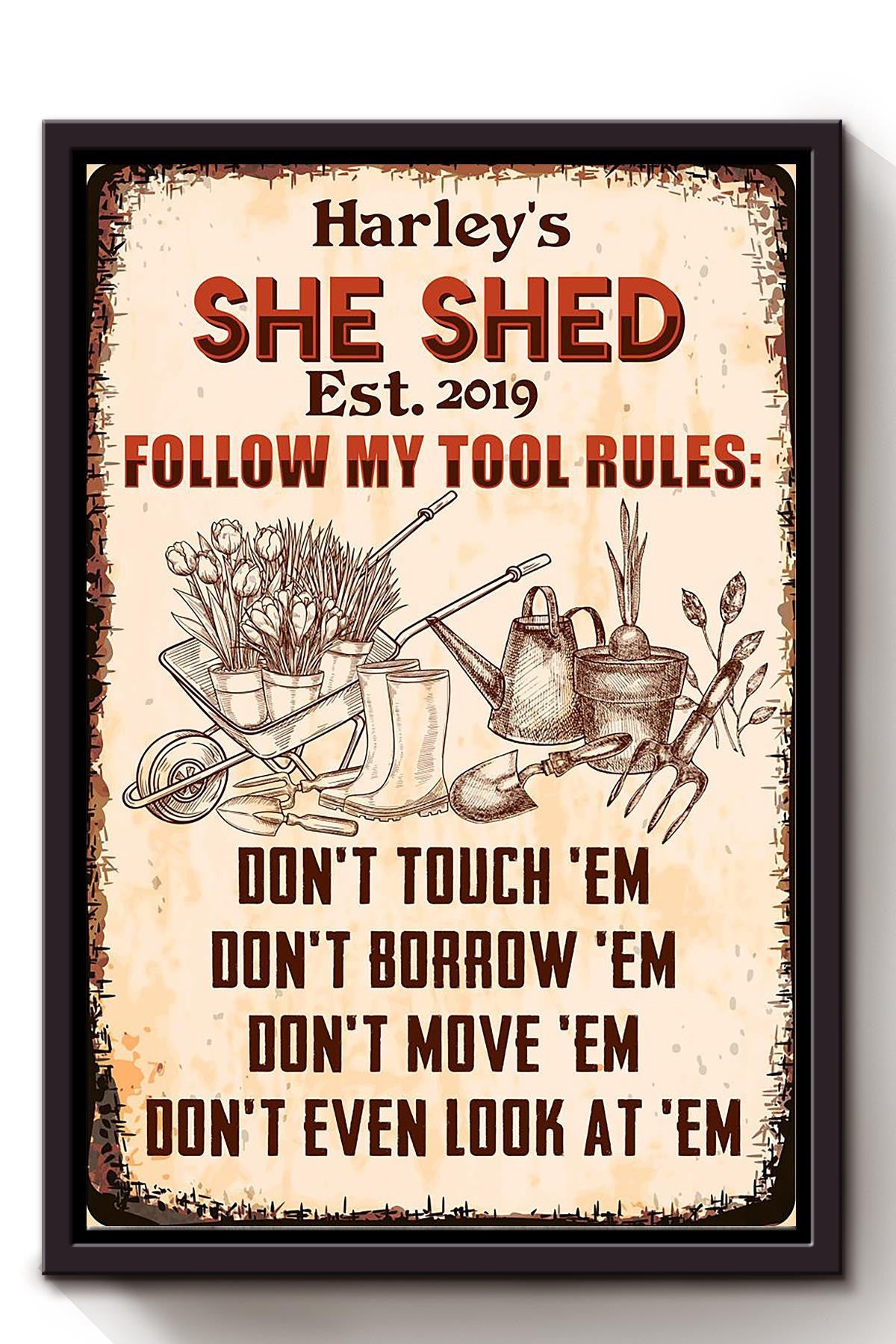 Gardening Follow My Tool Rules Vintage For Gerdener Farmhouse Decor Framed Matte Canvas