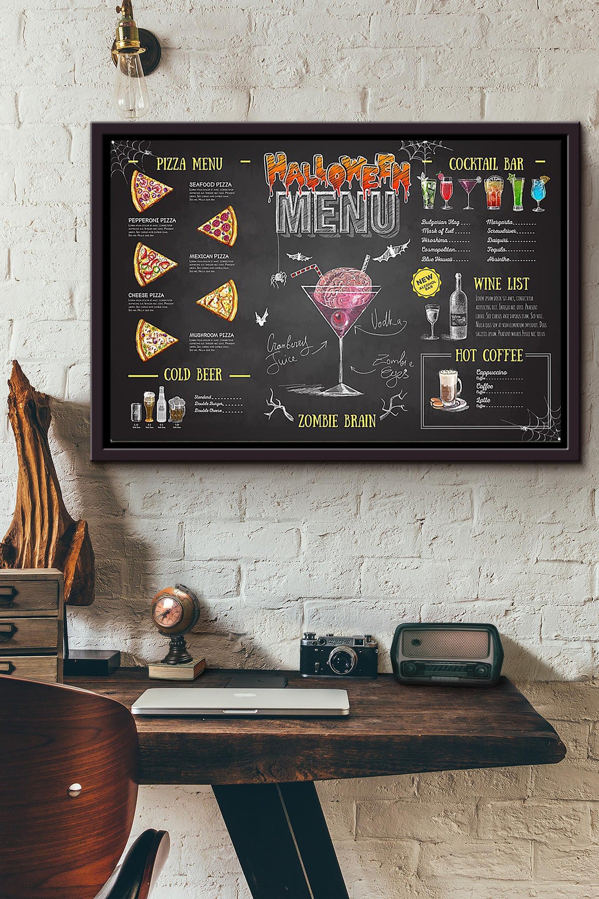 Bartender Halloween Menu n Framed Matte Canvas