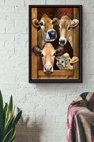 Cow Family Art Poster Framed Matte Canvas