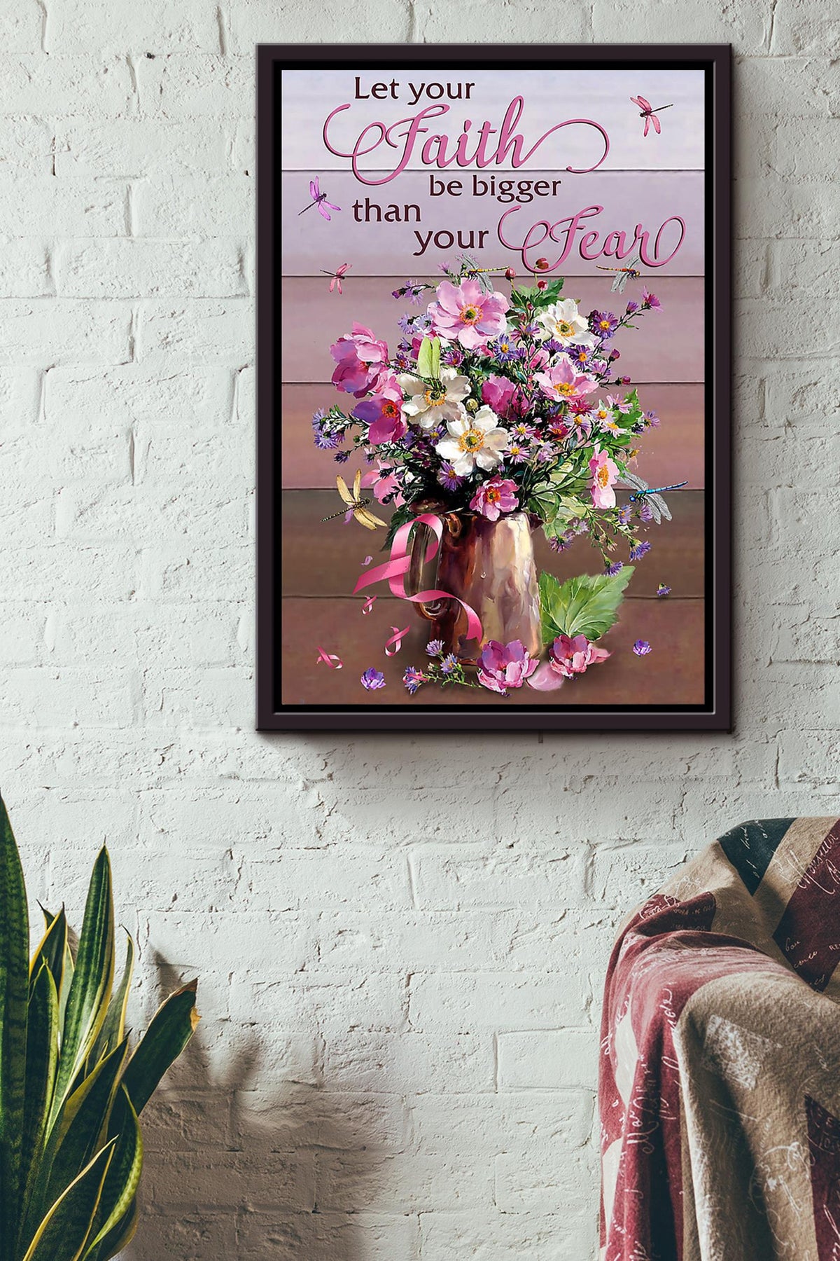 Let Your Faith Be Bigger Than Your Fear Floral Wall Art Gift For Florist Flower Shop Farmhouse Decor Housewarming Framed Canvas Framed Prints, Canvas