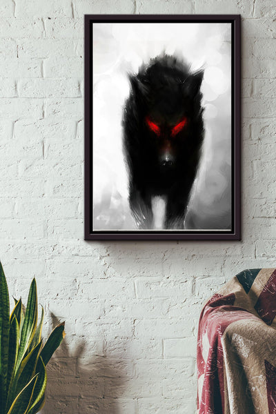 Black Wolf Red Eye Poster Wall Art - Gift For Wolf Fan, Zoo Decor Framed Matte Canvas Framed Prints, Canvas