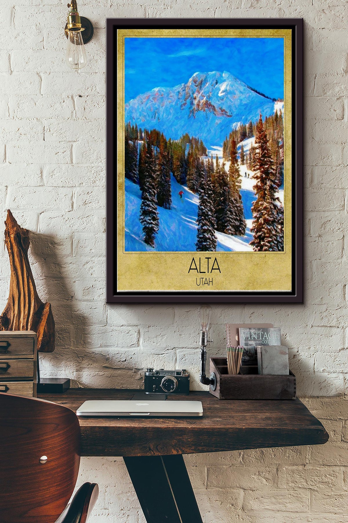 Alta Ski Area Vintage Poster - Traveling Wall Art - Gift For Sport Lover Skiing Lover Athletes American Framed Matte Canvas Framed Prints, Canvas