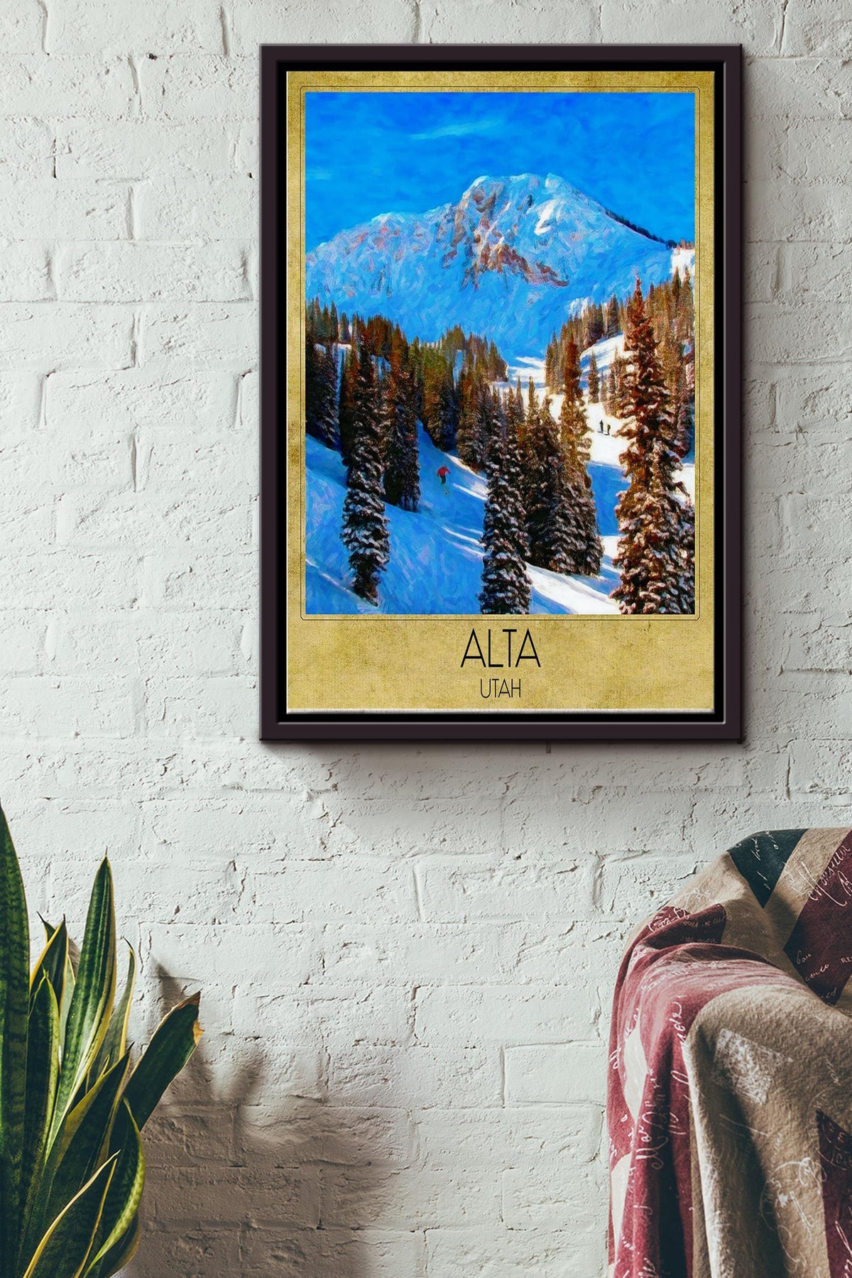 Alta Ski Area Vintage Poster - Traveling Wall Art - Gift For Sport Lover Skiing Lover Athletes American Framed Matte Canvas Framed Prints, Canvas
