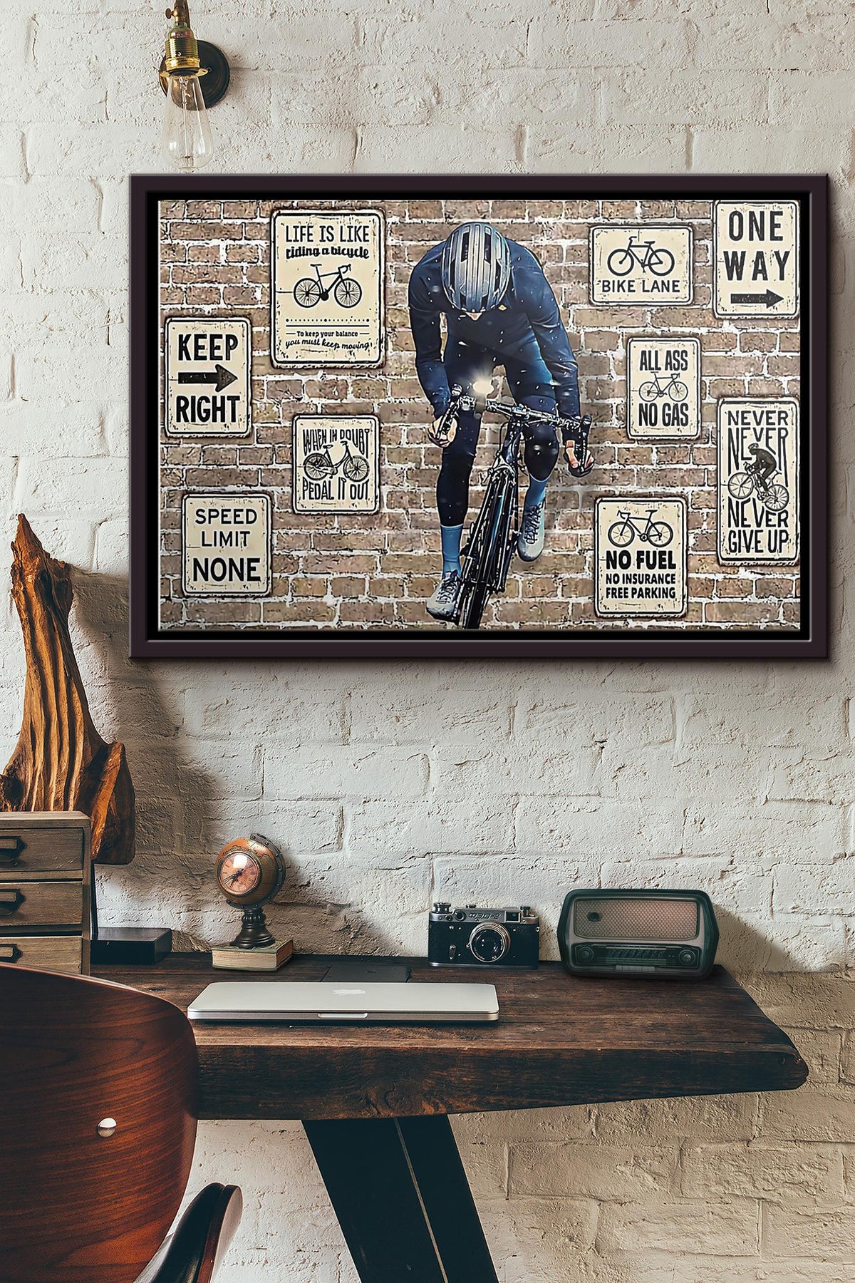 Cycling Keep Right One Way Poster n Framed Matte Canvas