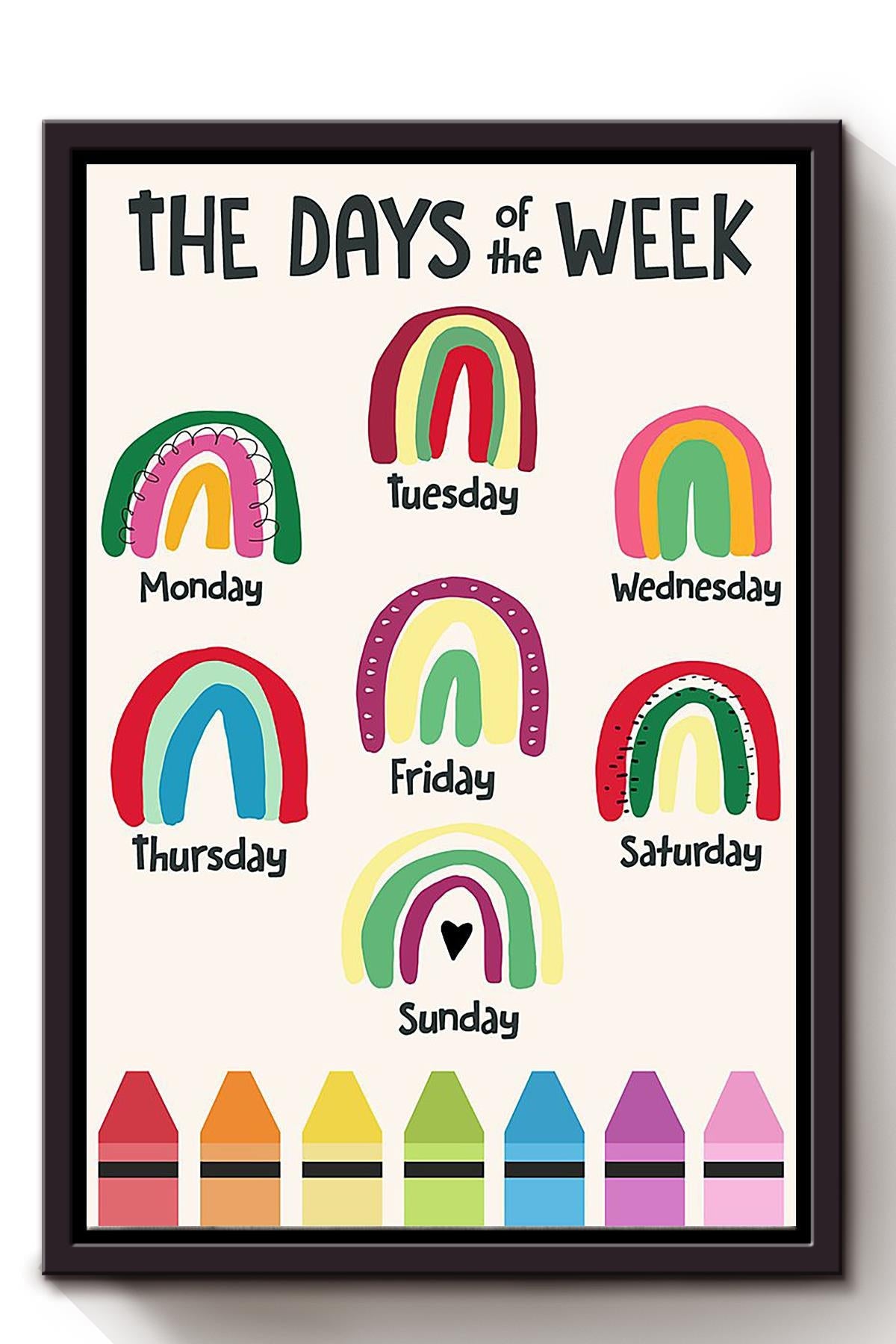Colorful Rainbow Drawing Days Of The Week Home Decor Wall Art Gift For Teacher Nursery Kids Bedroom Decor Framed Canvas Framed Prints, Canvas