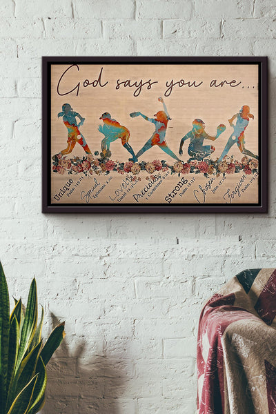 God Says You Are Softball Poster n Framed Matte Canvas