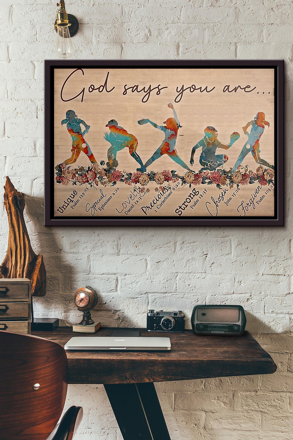 God Says You Are Softball Poster n Framed Matte Canvas