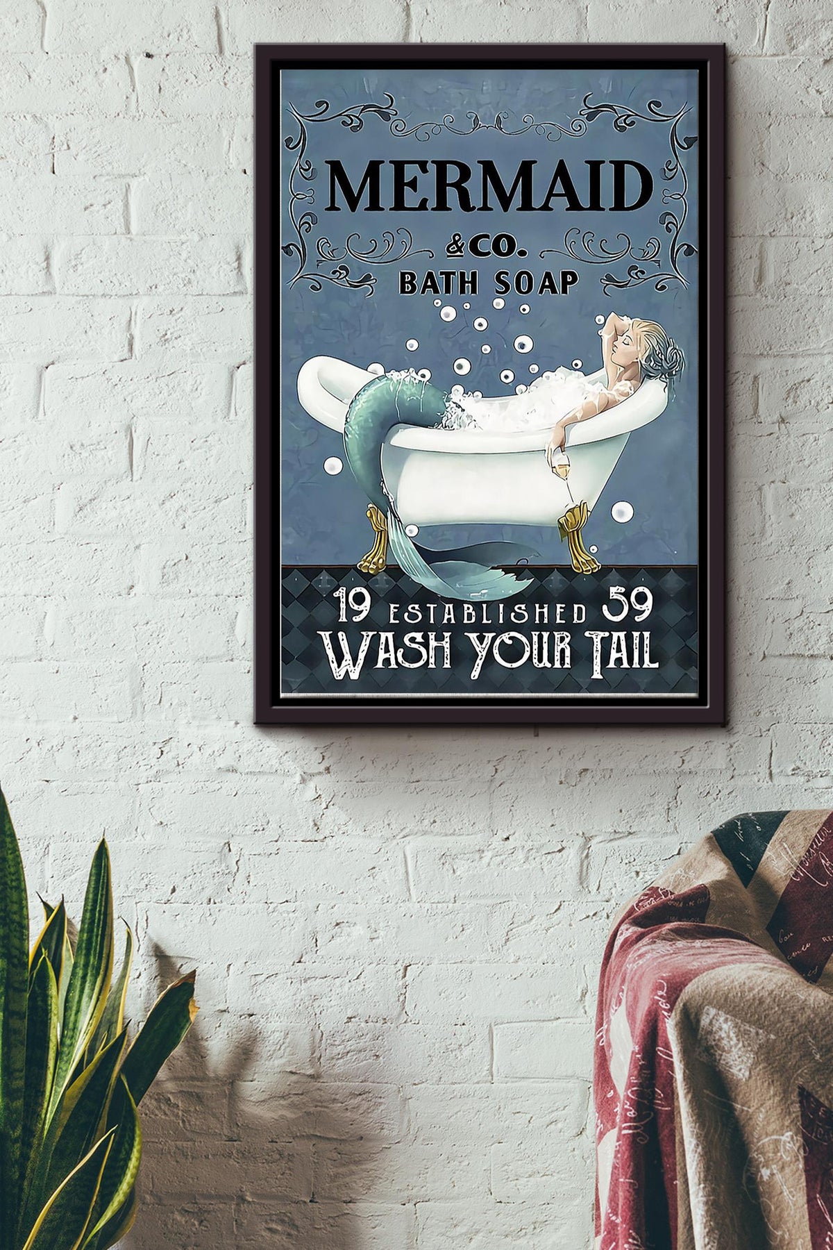 Mermaid Wash Your Tail Poster Bathroom Decor Wall Art Canvas Housewarming Gift Gift For Girl Mermaid Lovers Home Decor Meimaid Decor Framed Matte Canvas Framed Prints, Canvas