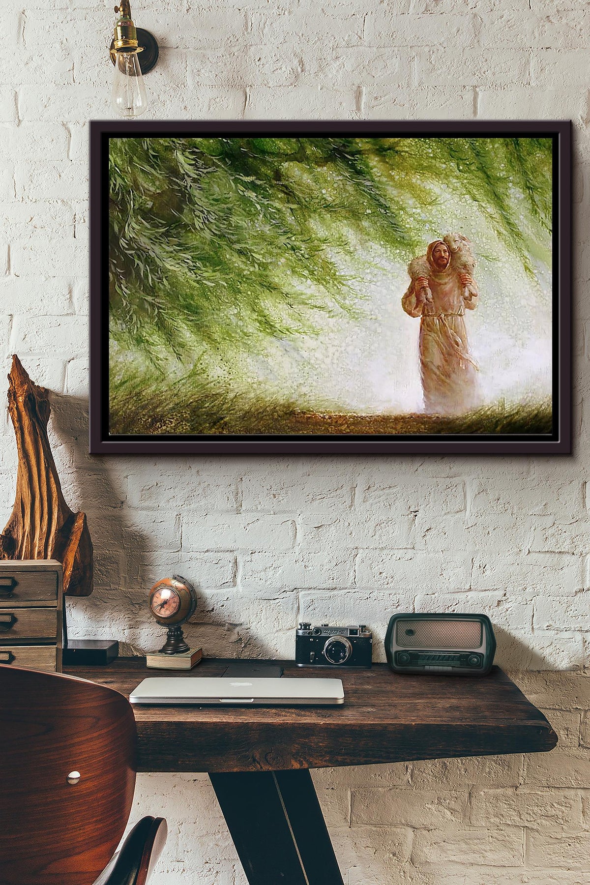 Jesus Christan With The Sheep Poster n Framed Matte Canvas