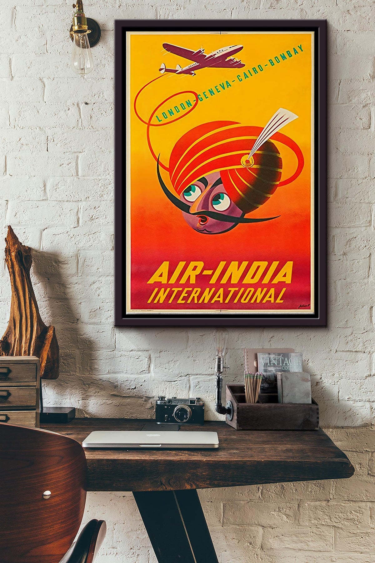 Air-India International Poster - Traveling Knowledge Wall Art - Gift For Flight Attendants Indian Pilot Aviation Worker Framed Matte Canvas Framed Prints, Canvas