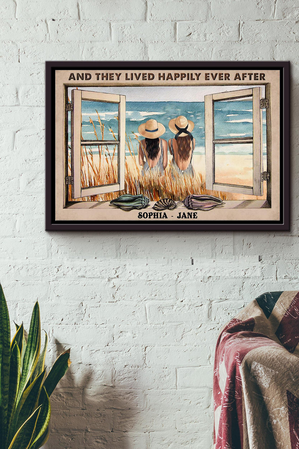 Lesbian Couple At The Beach And They Lived Happily Ever After Poster n Framed Matte Canvas