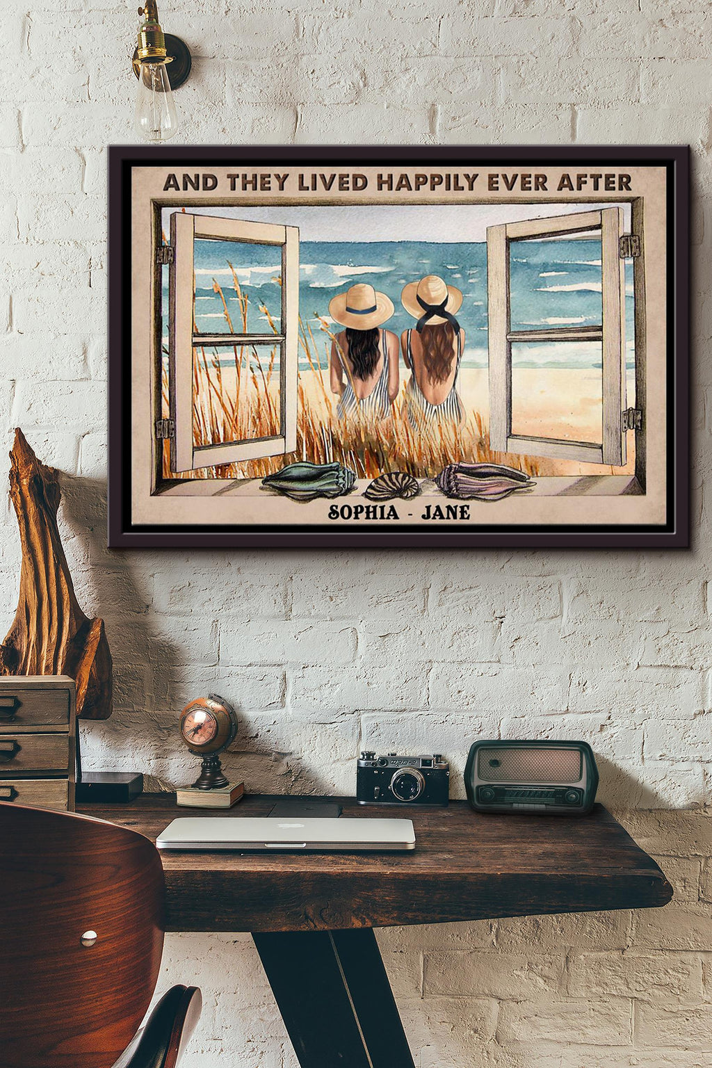 Lesbian Couple At The Beach And They Lived Happily Ever After Poster n Framed Matte Canvas