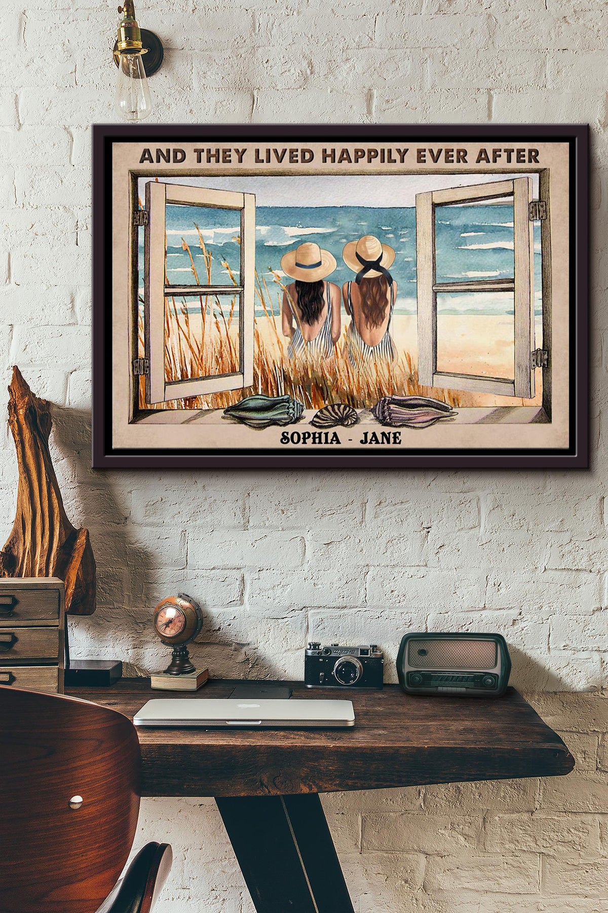 Lesbian Couple At The Beach And They Lived Happily Ever After Poster n Framed Matte Canvas