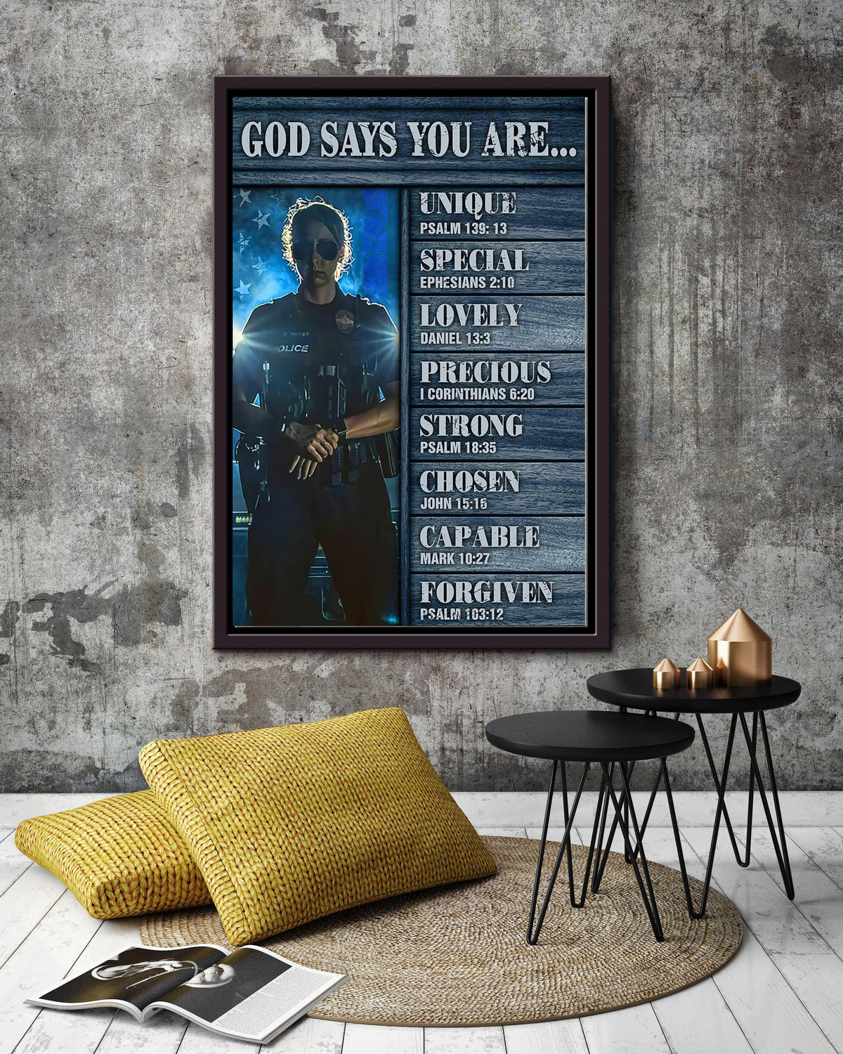 Female Police God Say You Are Motivation Quote Wall Art Gift For Policeman Police Dept Decor Framed Canvas Framed Prints, Canvas