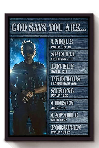 Female Police God Say You Are Motivation Quote Wall Art Gift For Policeman Police Dept Decor Framed Canvas Framed Prints, Canvas