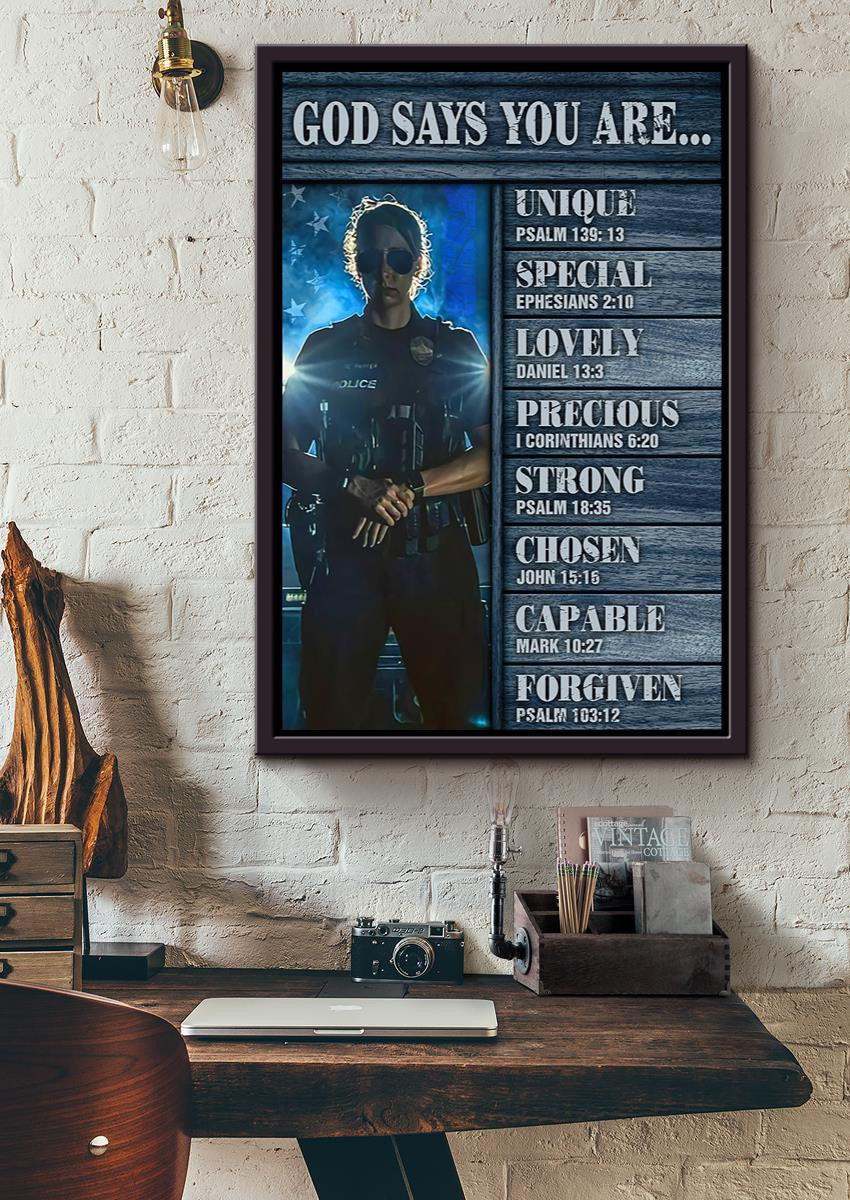 Female Police God Say You Are Motivation Quote Wall Art Gift For Policeman Police Dept Decor Framed Canvas Framed Prints, Canvas