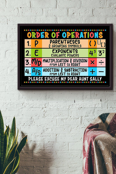 Math Poster - Order Of Operations n Framed Matte Canvas