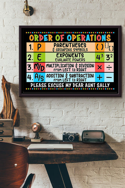 Math Poster - Order Of Operations n Framed Matte Canvas