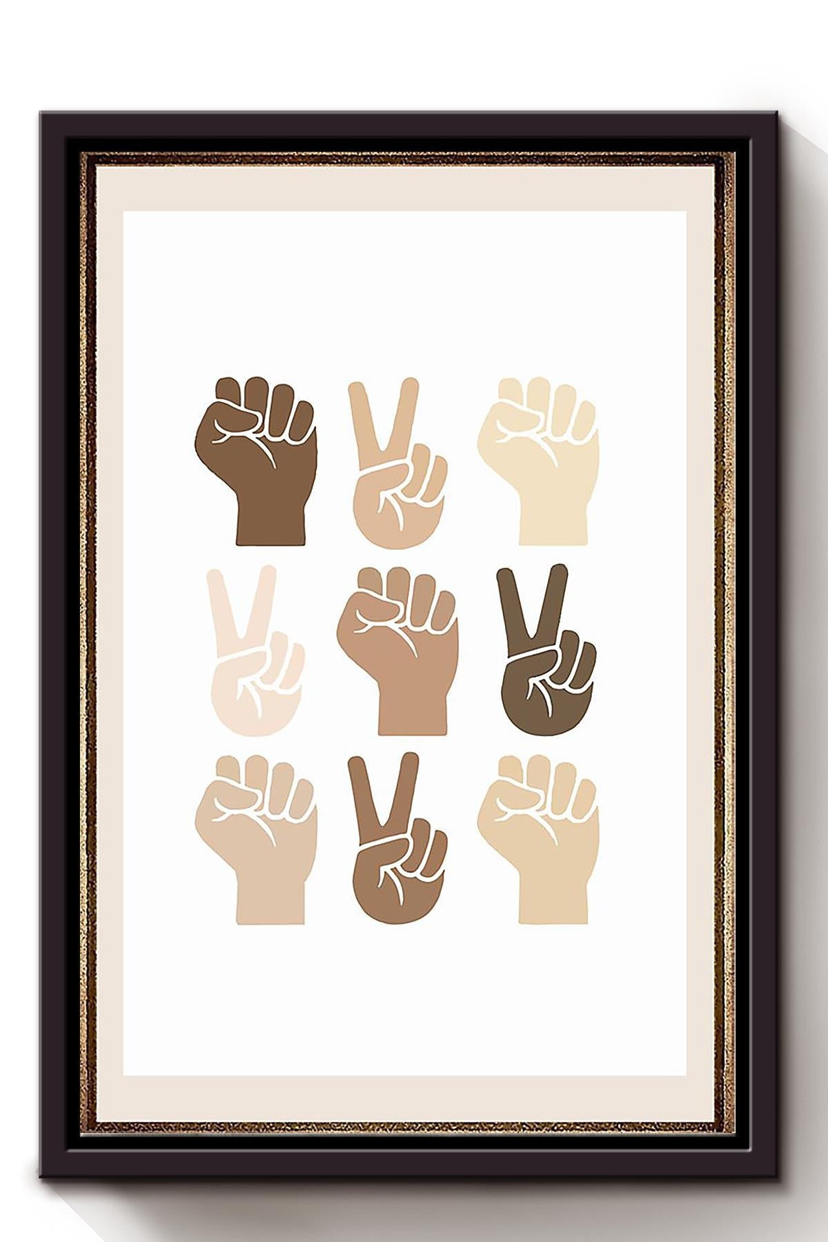 Diversity Skin Color Hand S Ign Language Equality Wall Art For Nursery Pre School Decor Framed Matte Canvas Framed Prints, Canvas