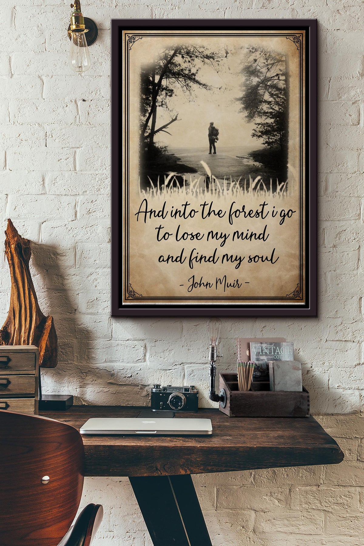 Hiking Into Mountain I Go To Lose My Mind And Find My Soul Poster - Sport Wall Art - Gift For Sportman Sportwoman Athletes Camping Lover Framed Matte Canvas Framed Prints, Canvas
