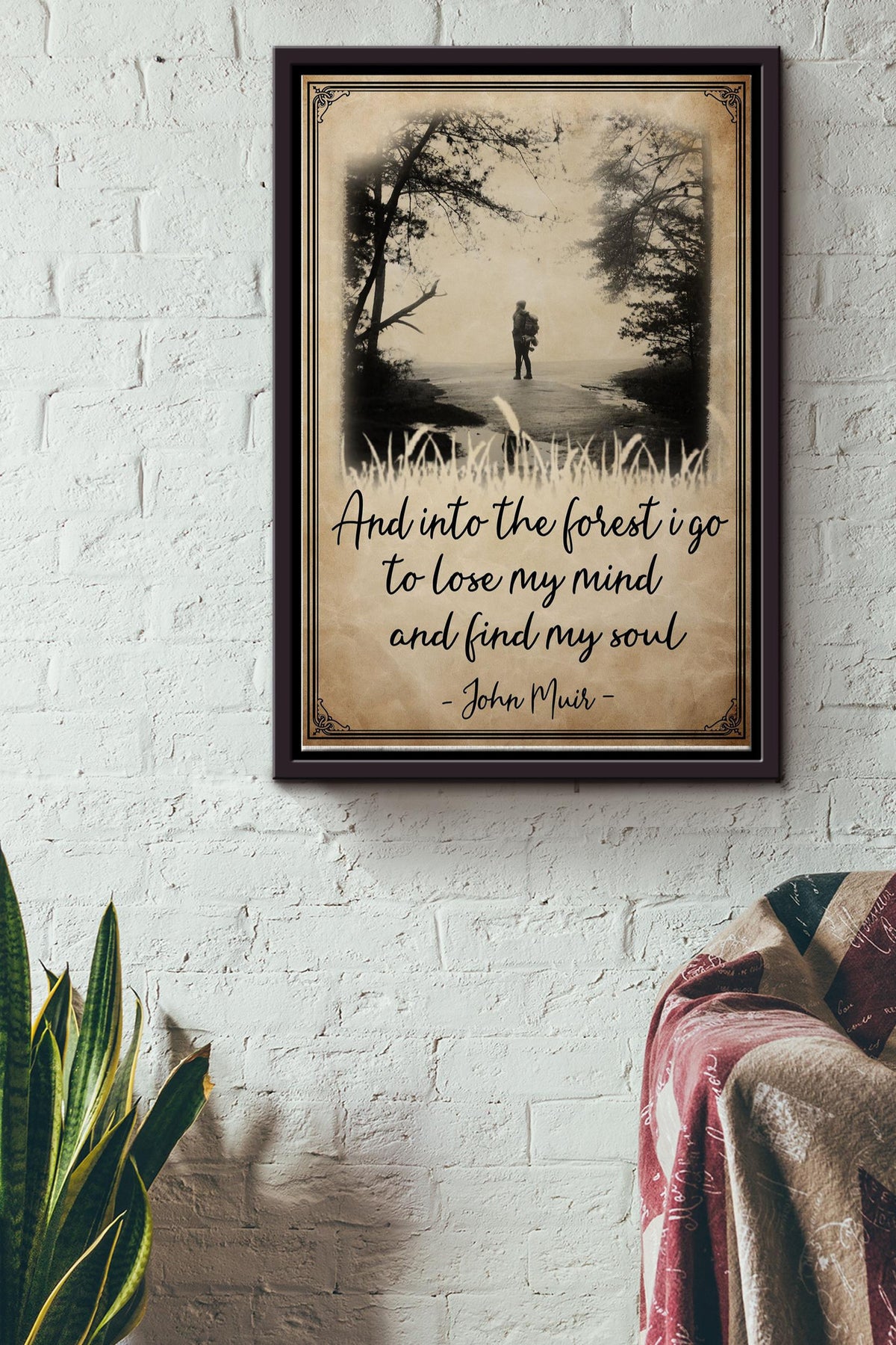 Hiking Into Mountain I Go To Lose My Mind And Find My Soul Poster - Sport Wall Art - Gift For Sportman Sportwoman Athletes Camping Lover Framed Matte Canvas Framed Prints, Canvas