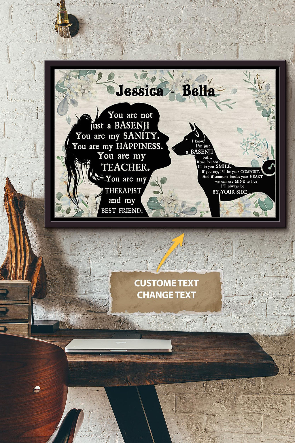 Basenji Girl Therapist Best Friend Personalized Poster - Animal Wall Art - Gift For Dog Lover Dog Foster Puppy Fan Framed Matte Canvas Framed Prints, Canvas