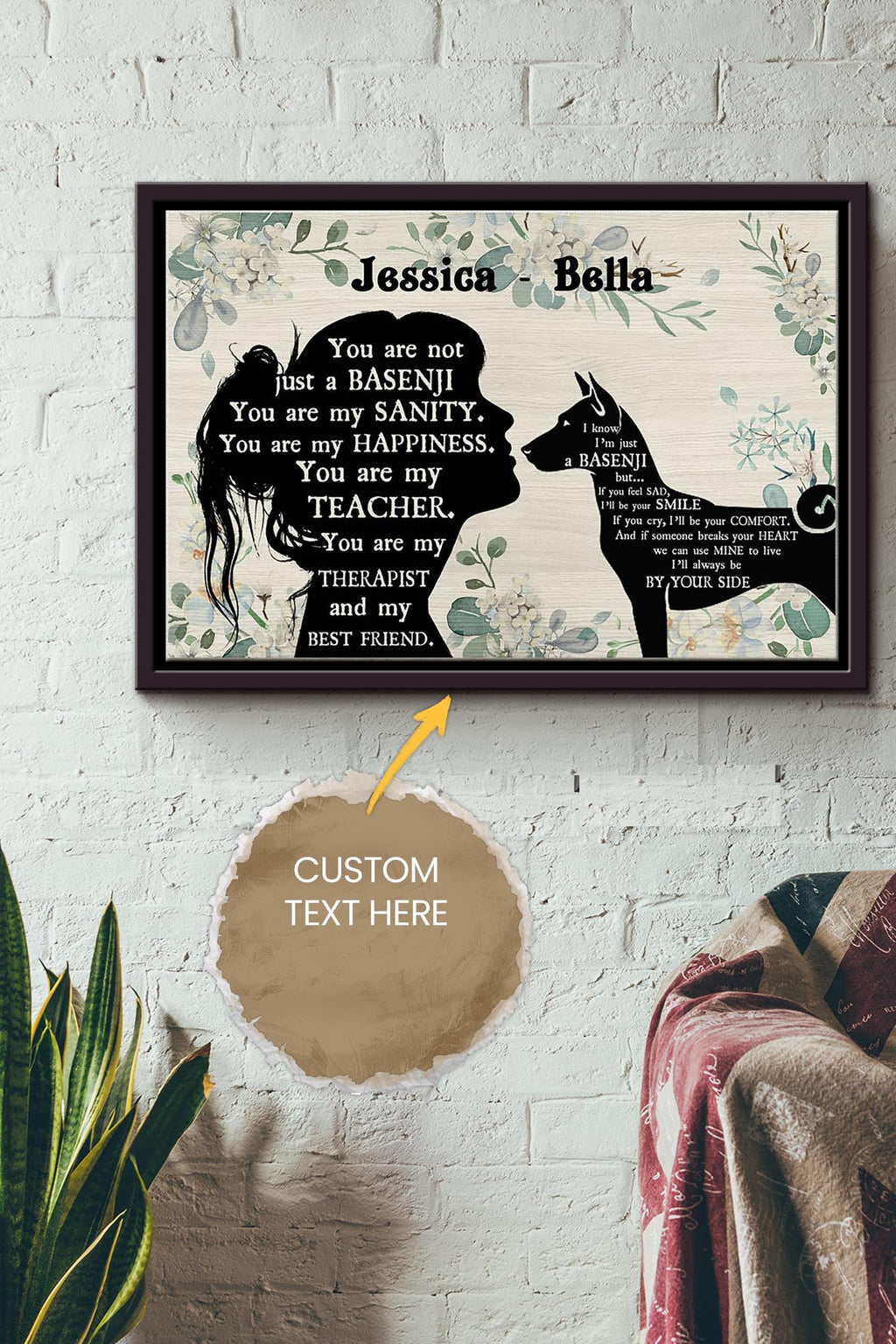 Basenji Girl Therapist Best Friend Personalized Poster - Animal Wall Art - Gift For Dog Lover Dog Foster Puppy Fan Framed Matte Canvas Framed Prints, Canvas