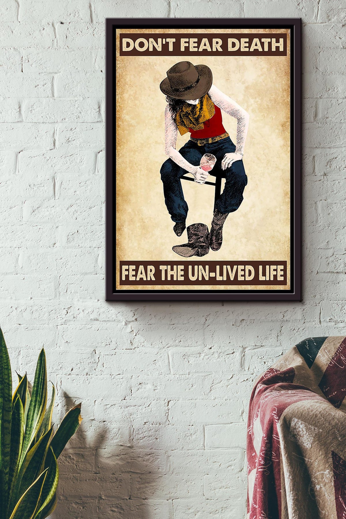 Dont Fear Death Cowgirl Poster Horse Riding Wall Art Cowgirl Cowboy Gift Framed Canvas Framed Prints, Canvas