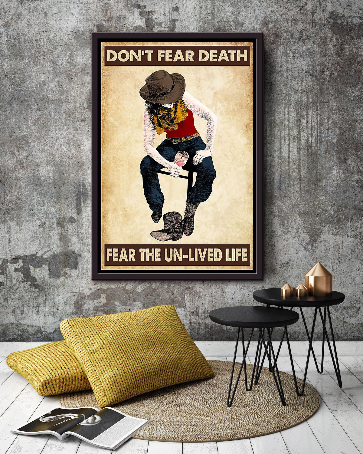 Dont Fear Death Cowgirl Poster Horse Riding Wall Art Cowgirl Cowboy Gift Framed Canvas Framed Prints, Canvas