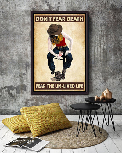 Dont Fear Death Cowgirl Poster Horse Riding Wall Art Cowgirl Cowboy Gift Framed Canvas Framed Prints, Canvas