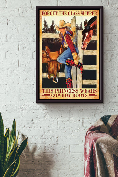 Forget The Glass Slipper Cowgirl Poster Horse Riding Wall Art Cowgirl Cowboy Gift Framed Canvas Framed Prints, Canvas
