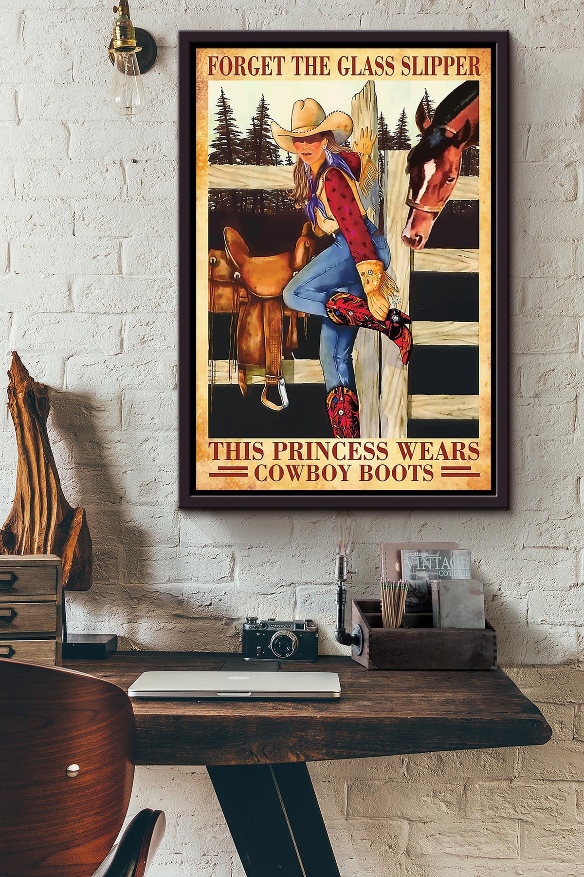 Forget The Glass Slipper Cowgirl Poster Horse Riding Wall Art Cowgirl Cowboy Gift Framed Canvas Framed Prints, Canvas