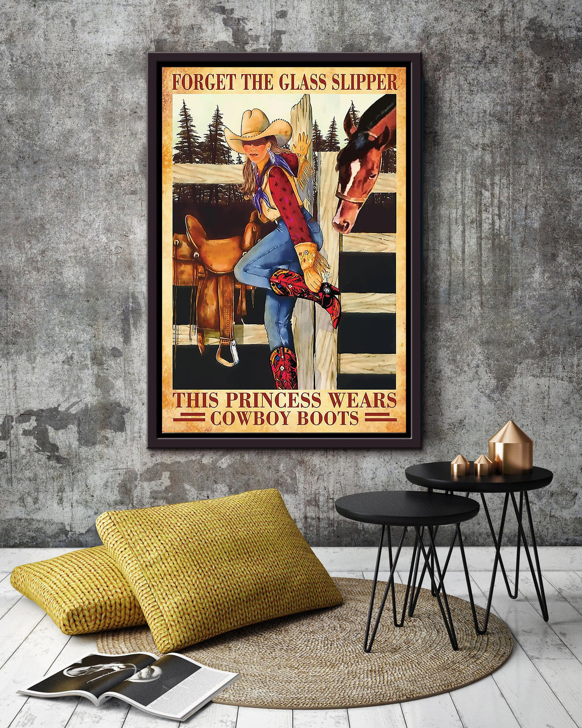 Forget The Glass Slipper Cowgirl Poster Horse Riding Wall Art Cowgirl Cowboy Gift Framed Canvas Framed Prints, Canvas