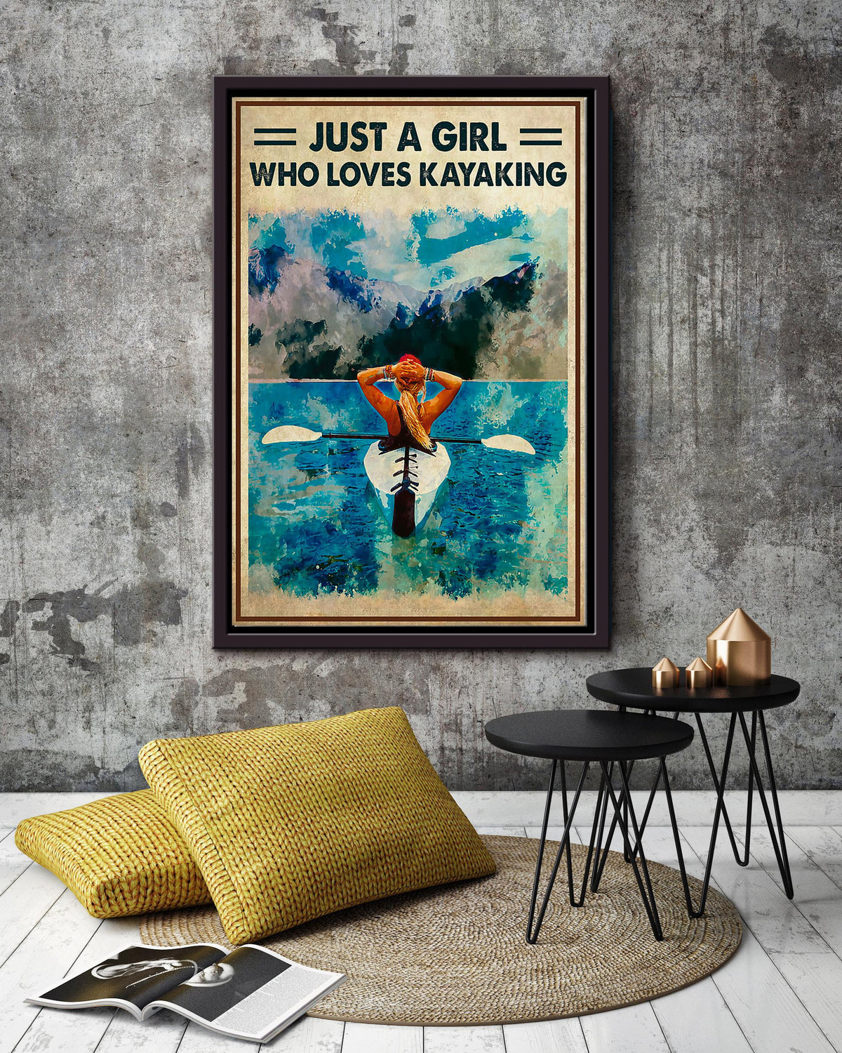 Just A Girl Who Loves Kayaking Wall Art For Kayaking Lover Beach House Decor Birthday Gift Framed Matte Canvas Framed Prints, Canvas