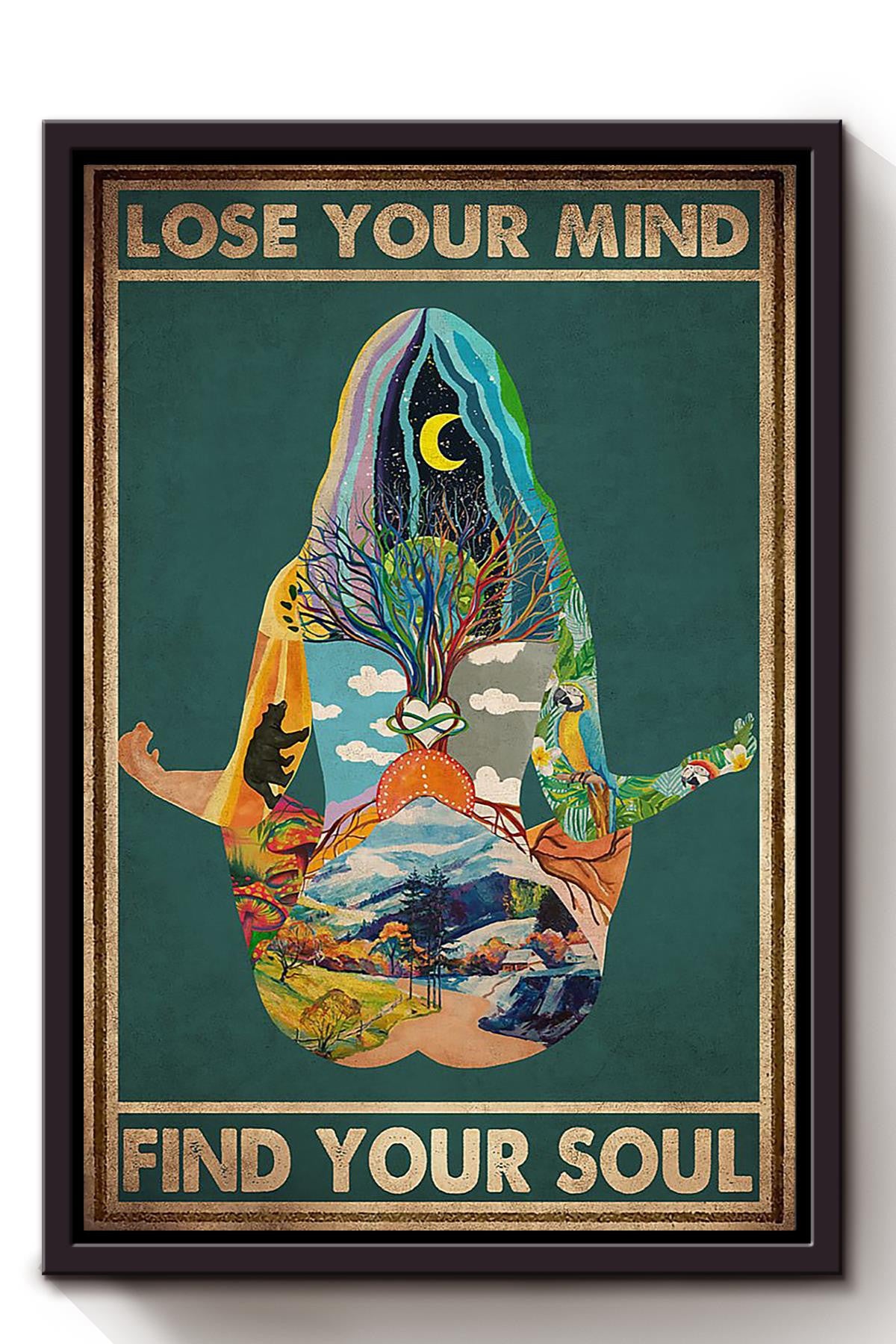Lose My Mind And Find My Soul Home Yoga Wall Art Gift For Meditation Sun Salutation Framed Canvas Framed Prints, Canvas