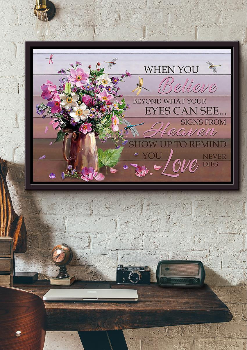 Love Never Dies Inspiration Quote Wall Art For Home Decor Housewarming Framed Prints, Canvas