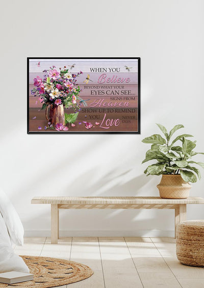 Love Never Dies Inspiration Quote Wall Art For Home Decor Housewarming Framed Prints, Canvas