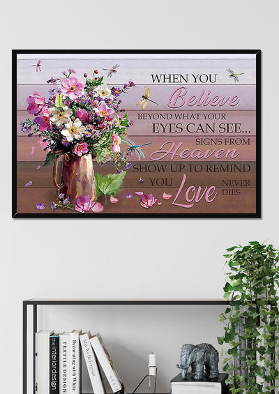 Love Never Dies Inspiration Quote Wall Art For Home Decor Housewarming Framed Prints, Canvas
