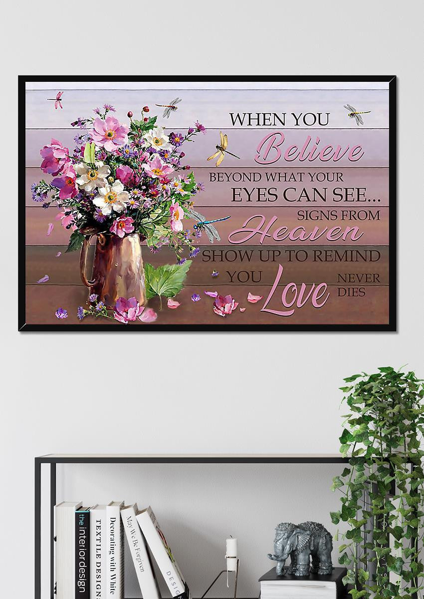 Love Never Dies Inspiration Quote Wall Art For Home Decor Housewarming Framed Prints, Canvas