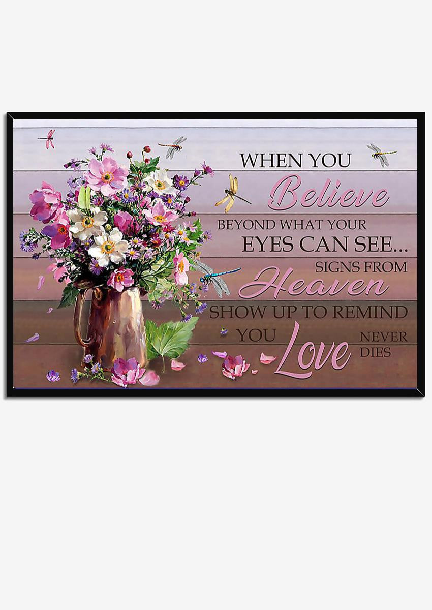 Love Never Dies Inspiration Quote Wall Art For Home Decor Housewarming Framed Prints, Canvas