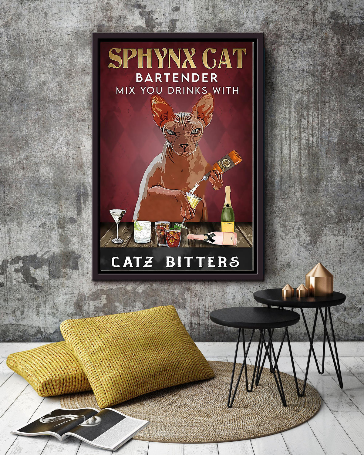 Mix Your Drinks With Catz Bitters Cool Cat Wall Art For Bartender Mom Cat Framed Matte Canvas Framed Prints, Canvas