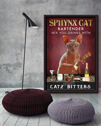 Mix Your Drinks With Catz Bitters Cool Cat Wall Art For Bartender Mom Cat Framed Matte Canvas Framed Prints, Canvas