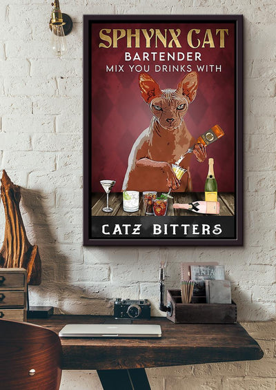 Mix Your Drinks With Catz Bitters Cool Cat Wall Art For Bartender Mom Cat Framed Matte Canvas Framed Prints, Canvas