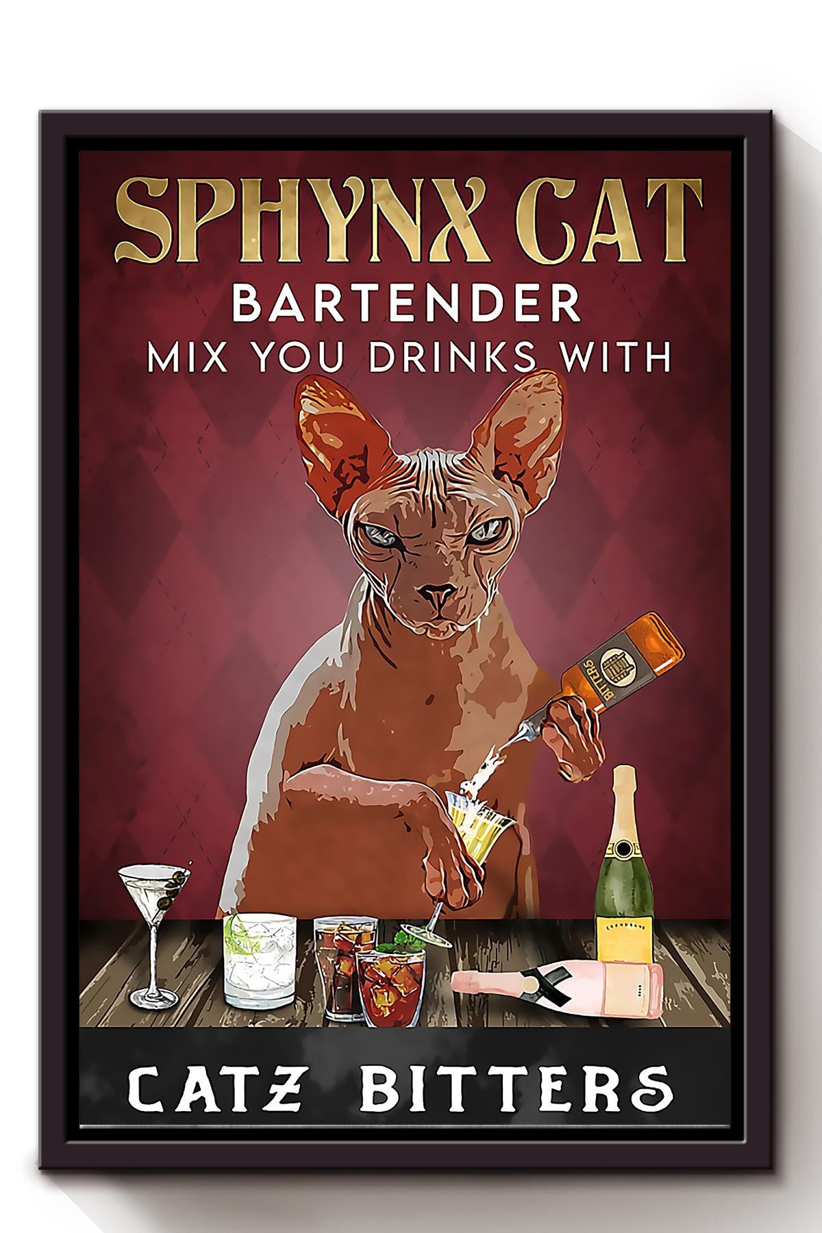 Mix Your Drinks With Catz Bitters Cool Cat Wall Art For Bartender Mom Cat Framed Matte Canvas Framed Prints, Canvas
