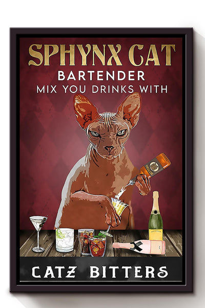 Mix Your Drinks With Catz Bitters Cool Cat Wall Art For Bartender Mom Cat Framed Matte Canvas Framed Prints, Canvas