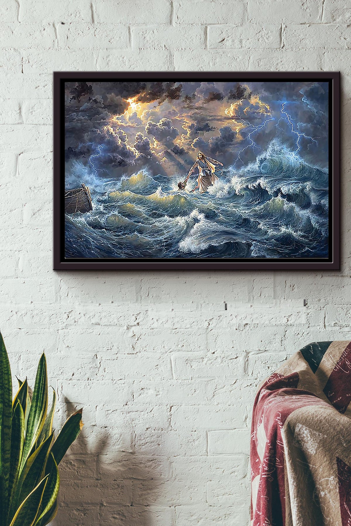 Jesus In The Storm Helping People Poster n Framed Matte Canvas